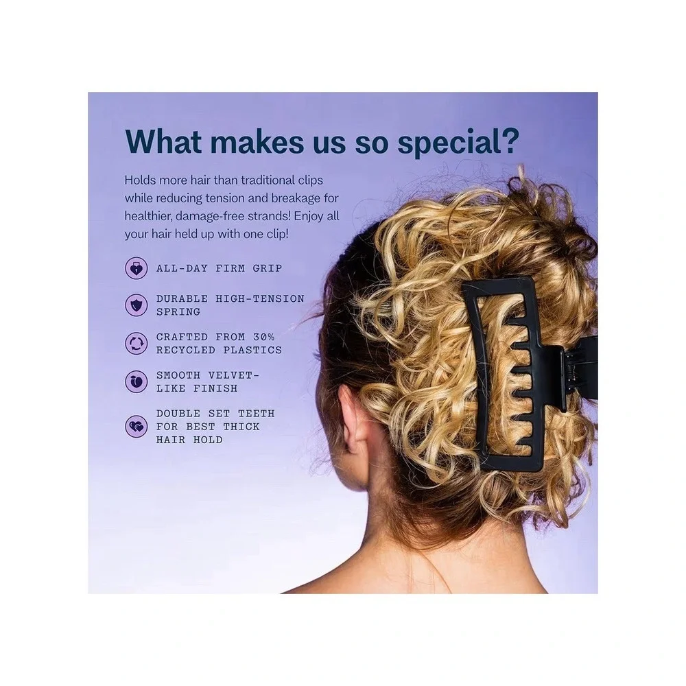 Gimme Beauty XL Rectangle Claw Clip Duo - Hair Clips with Velvet-Like Black